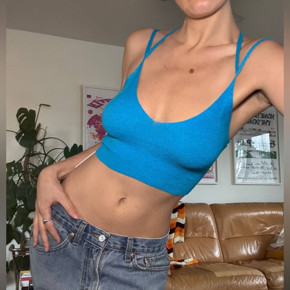 JACQUEMUS - Blue Knit Strappy Crop Tank